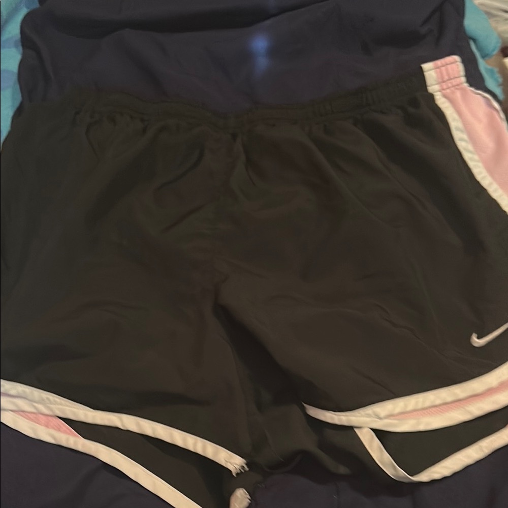 Nike Black and Pink Athletic Shorts with Elastic Waistband